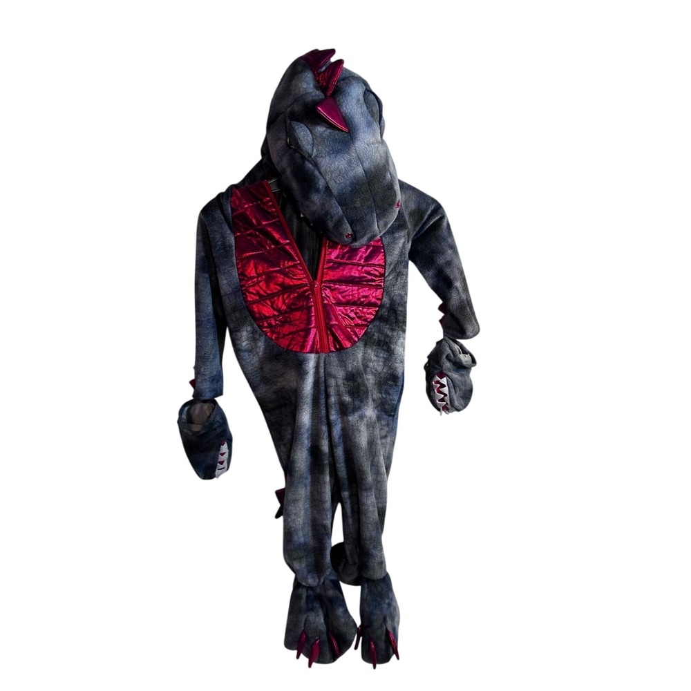 Ministry of Rascals Dinosaur Costume 3T Gray Red Plush Hooded Jumpsuit Kids